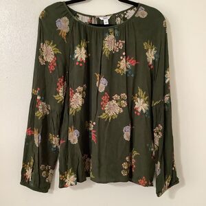 Mossy Green Bohemian Boho Hippie Festival Cottagecore Casual Peasant Blouse L